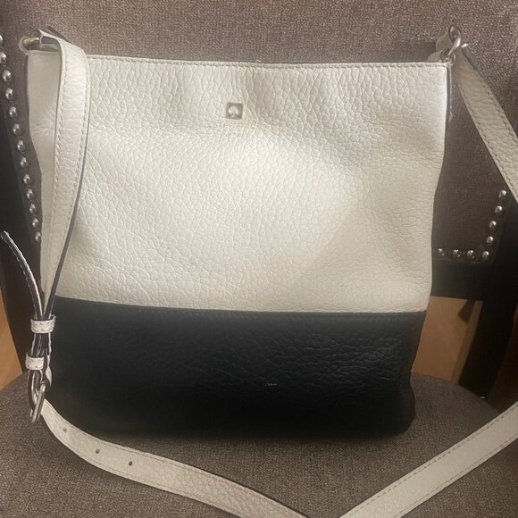 Kate Spade Crossbody Bag Black Beige Colorblock Pebble Leather - Picture 2 of 12